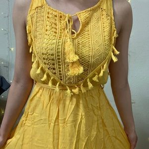 Yellow Crochet Lace Top Tassel Sundress